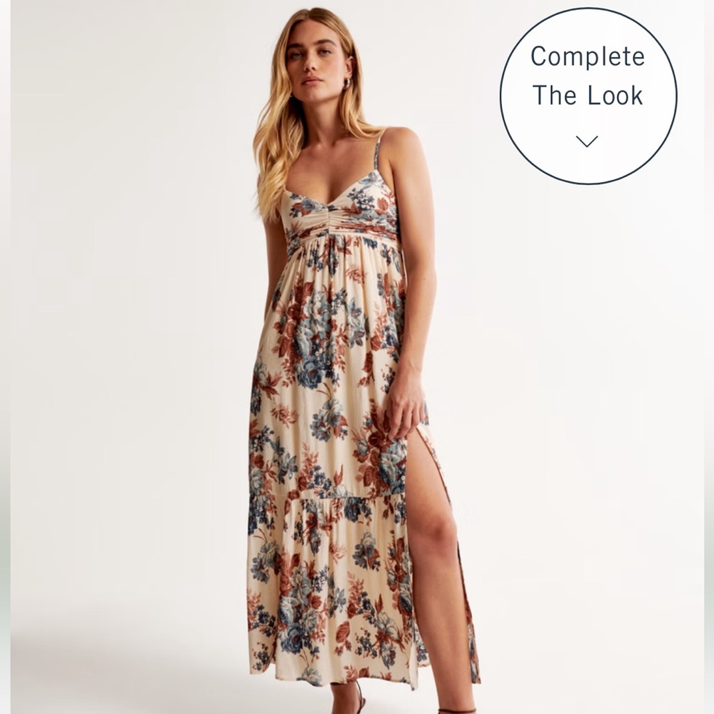 Abercrombie Crinkle Textured Ruched Maxi Dress